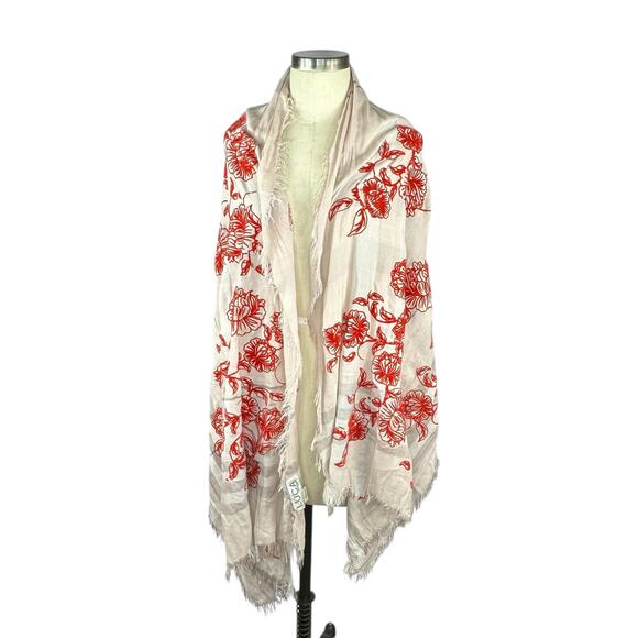 Luca by Leigh & Luca Accessories - LUCA BY LEIGH & LUCA Floral Flower Red Velvet Fringe Rectangular Scarf